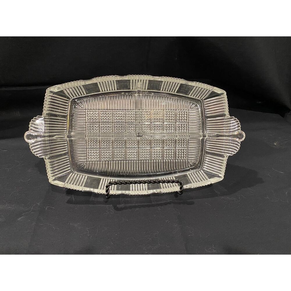 Vintage Art Deco Pressed Glass Relish Dish, Condiments, 1920's, Crackers, Mints